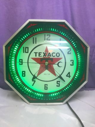 20” Texaco Neon Spinner Clock Pinwheel Gas Sign Rare Gas Advertising Vintage Wow