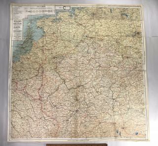 1943 Silk Cloth Escape Map C & D Area Of Ww2 Era Europe Germany France Vintage
