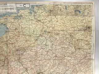 1943 Silk Cloth Escape Map C & D Area of WW2 Era Europe Germany France Vintage 3