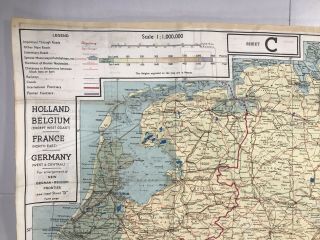 1943 Silk Cloth Escape Map C & D Area of WW2 Era Europe Germany France Vintage 5