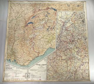 1943 Silk Cloth Escape Map C & D Area of WW2 Era Europe Germany France Vintage 7