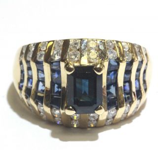 14k Yellow Gold.  60ct Diamond Sapphire Wide Band Ring 6.  9g Estate Rare Vintage