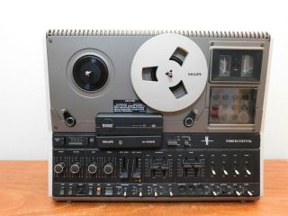 Philips N4506 Model Vintage Reel To Reel Tape Deck w/ Cover & Take - Up 3