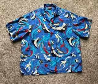 Vtg 90s Patahola Patagonia Angel Fish Ocean Rayon Hawaiian Shirt L Rare Minty