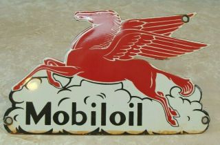 Vintage Mobiloil Gasoline Service Station Porcelain Pump Plate Sign