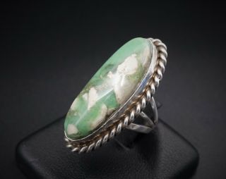 Vintage Navajo Sterling Silver Green Turquoise Ring Size 5 Leaf Rope Rs2318