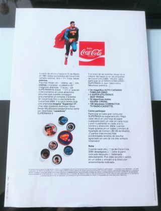 Coke Coca Cola Superman 2 vintage stickers album 1980 8