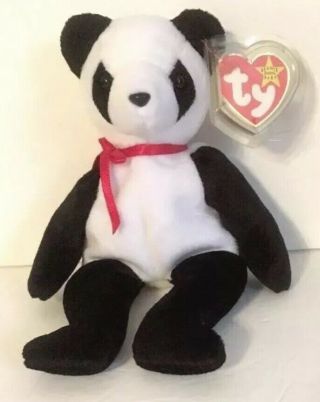 Ty Beanie Baby " Fortune " Panda Bear Retired 12/6/1997 Red Stamp Rare