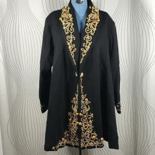 Diane Freis Vintage Size Black Women Jacket Heavily Embellished 100 Wool M / L
