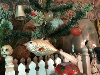 Rare German Antique Glass Figural Fish Vintage Christmas Ornament Spun Tail