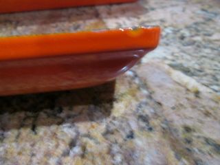 VINTAGE LE CREUSET CAST IRON ENAMEL FLAME ORANGE PATE TERRINE PAN LOAF PAN EUC 3