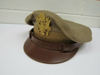 Ww2 Us Aaf Officers Tan Visor Hat Service Cap Army Air Corps Crusher Size 7 1/4