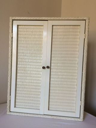 Vintage Wicker Bathroom Vanity Medicine Cabinet With 3 Shelves White 24 " Tall