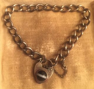 Vintage Solid Silver Chain Bracelet With Scottish Silver Agate Padlock Lock