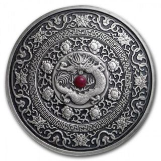 Fiji 10$ 2017 Mandala Art Coin Chinese Dragon Silver 3oz Antique Finish Word 500
