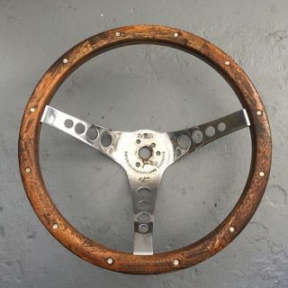 Vtg 1960s " The 500 " Wood Rim Steering Wheel Superior 13.  5 " Rat Rod Drag Racing