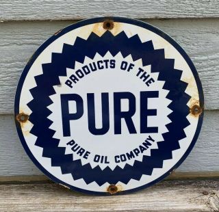 Vintage Pure Gasoline Porcelain Gas Oil Service Station Pump Plate Sign