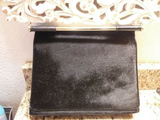 Rare Authentic Vintage Gucci Black Pony Hair Calf Hair Leather Handbag Clutch