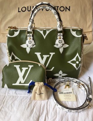 Nib Rare Authentic Louis Vuitton Giant Monogram Speedy Khaki Beige Green Bag