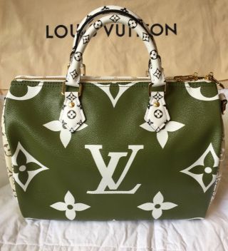 NIB Rare Authentic Louis Vuitton giant monogram speedy khaki beige Green Bag 3