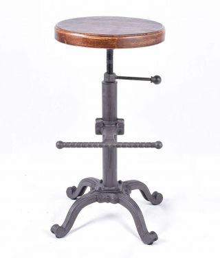 Vintage Industrial Bar Stool Height Adjustable Swivel Kitchen Dining Stool Chair