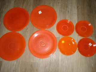 Vintage " Atomic Red " Uranium 6 " Fiestaware Tea Saucers (4),  9.  5 " Dinner Plates (4)