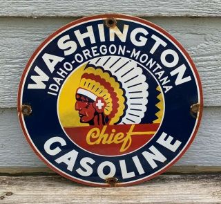 Vintage Washington Gasoline Porcelain Gas Oil Service Station Pump Plate Sign