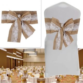 7” X 108” Vintage Style Hessian Sashes Design With White Lace Chair Cover Bows