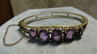 Victorian Antique Gold Filled Or Plated Amethyst Seed Pearl Hinged Bracelet