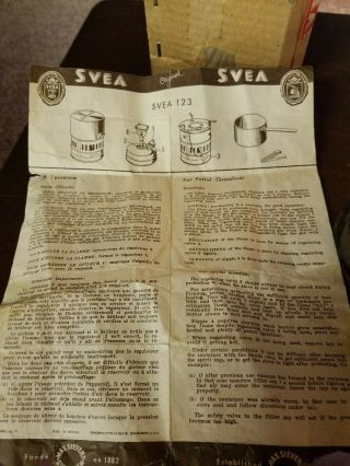 Vintage Svea 123 Brass Backpack Camping Stove Made In Sweden