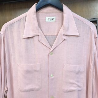 Vintage 1950’s “wings” Pink Color Loop Collar L/s Rayon Rockabilly Shirt - Xl