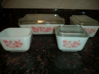 Vintage Pyrex Pink & White Gooseberry Refrigerator Bowls (7 Pc.  Set)