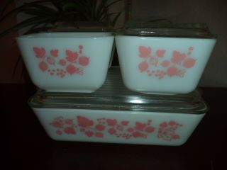 Vintage Pyrex Pink & White Gooseberry Refrigerator bowls (7 pc.  set) 3