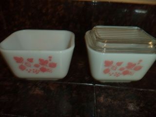 Vintage Pyrex Pink & White Gooseberry Refrigerator bowls (7 pc.  set) 7