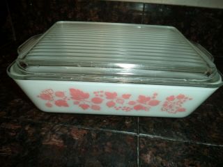 Vintage Pyrex Pink & White Gooseberry Refrigerator bowls (7 pc.  set) 8