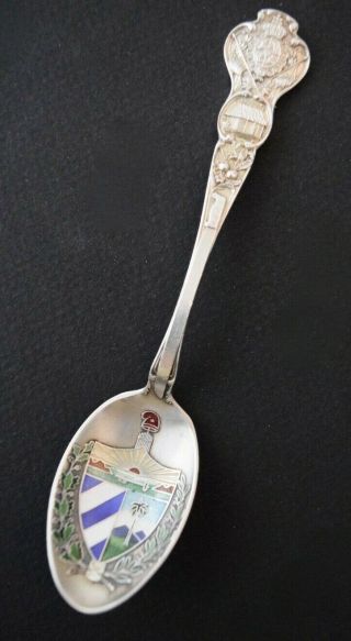 Rare Antique Cuba Sterling Silver Spoon Enamel Crest W/ Cuba Scenes -