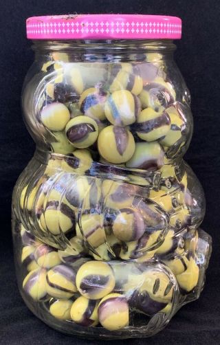 Honey Bear Jar W/ 177 Vintage Marble King Bumble Bee Marbles Even Shooters 2