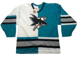 Vintage Rare San Jose Sharks Home Away Split Color Ccm Jersey Size L Nhl Hockey