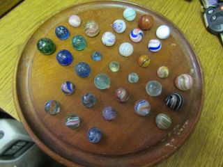 Antique - 33 Early German Marbles & Wood Game Board (all).  2