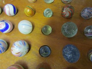 Antique - 33 EARLY GERMAN MARBLES & WOOD GAME BOARD (ALL).  2 6