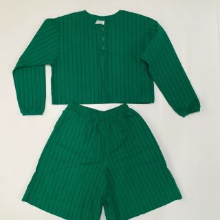 Vtg 80s L.  A.  Seat Covers Crop Top With Shorts Pants Green Stripe Set