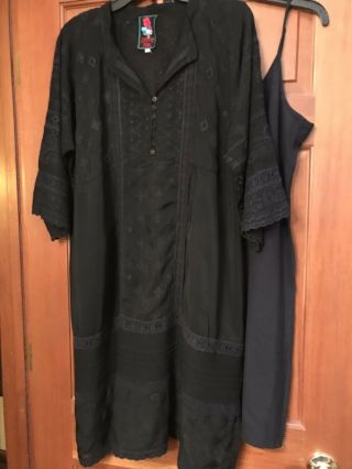 Vintage Johnny Was Black Dress 100 Cupra Rayon With Cotton Slip Size Large
