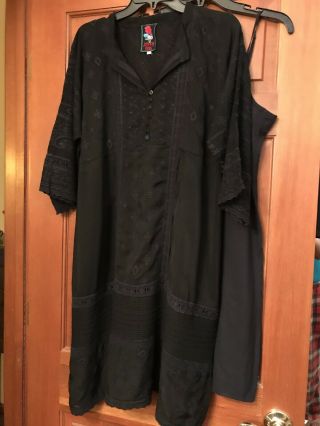 VINTAGE JOHNNY WAS BLACK DRESS 100 CUPRA RAYON WITH COTTON SLIP SIZE LARGE 5