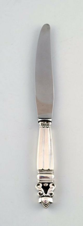 Early Georg Jensen " Acorn " Long Dinner Knife (short Handle) In Sterling Silver.