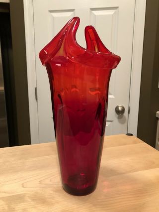 Vtg Mid Century Modern Blenko Wayne Husted One - Of - A - Kind Red Vase