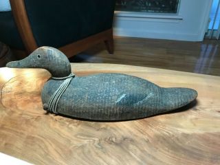 Antique Wood Carved Duck Decoy With Weight,  Paint,  Glass Eyes