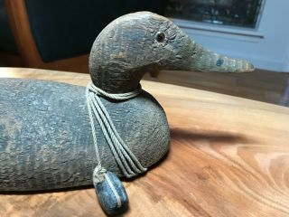 Antique Wood Carved Duck Decoy with Weight,  Paint,  Glass Eyes 3