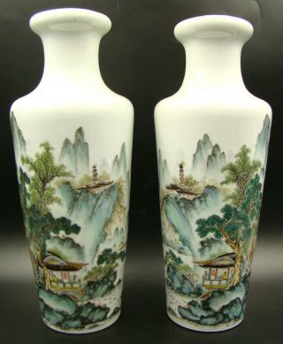 Large Chinese Porcelain Garlic Mouth Vases,  Republic Period Signed RARE 2