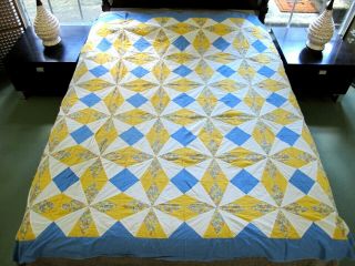 Vintage All Cotton Maybe Feed Sack Machine Pieced Kaleidoscope Quilt Top; 79 " Sq