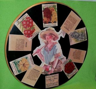 Handcrafted 18 " Centerpiece Lazy Susan Spinner With Vintage Seed Packets & Lady